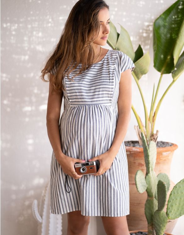 Robe grossesse et allaitement à rayures - Bleu/Blanc - Maternéal