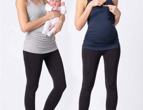 Lot de 2 débardeurs grossesse et allaitement – Gris/Bleu marine
