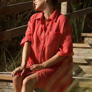 Robe chemise de grossesse et d’allaitement Bertille corail