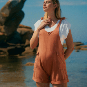 Salopette short de maternité Eloise abricot