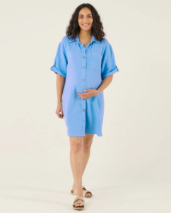 Robe chemise de grossesse et d'allaitement Bertille Bleu Robe chemise de grossesse et d'allaitement Bertille Bleu