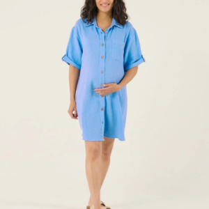 Robe chemise de grossesse et d’allaitement Bertille bleu