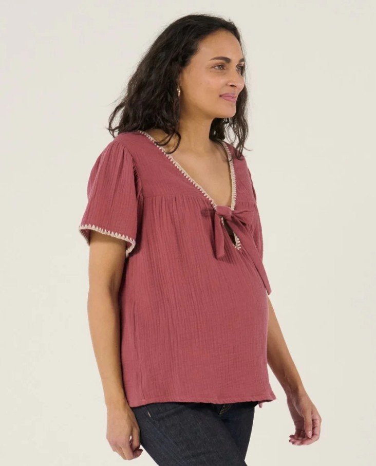 Blouse et chemise d'allaitement Soraya Prune côté